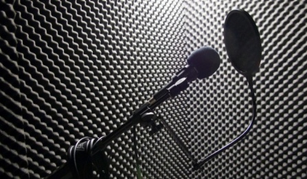 microphone in sound studio.