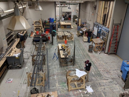 Bird's eye view of a scene workshop.