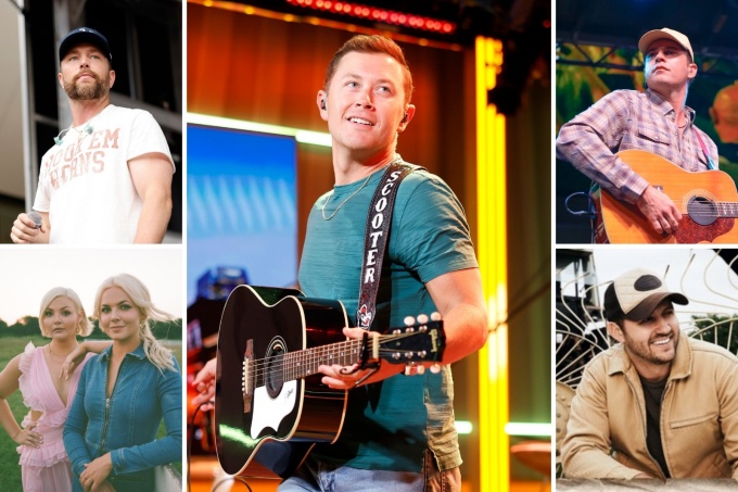 collage of artists performing at the stars with guitars acoustic concert. 